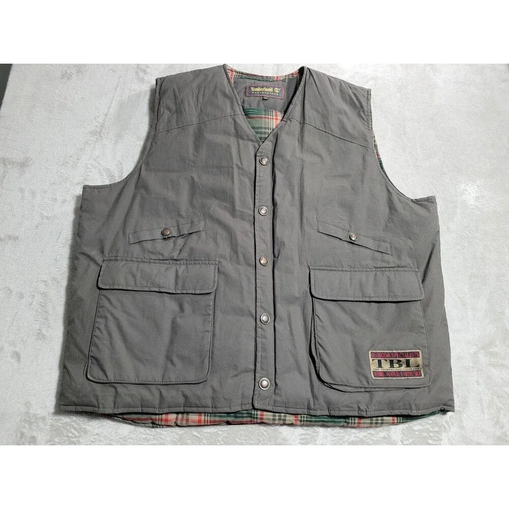 Vintage Timberland Weathergear Vest Mens XL Grey 100% Cotton Goose Down Fishing
